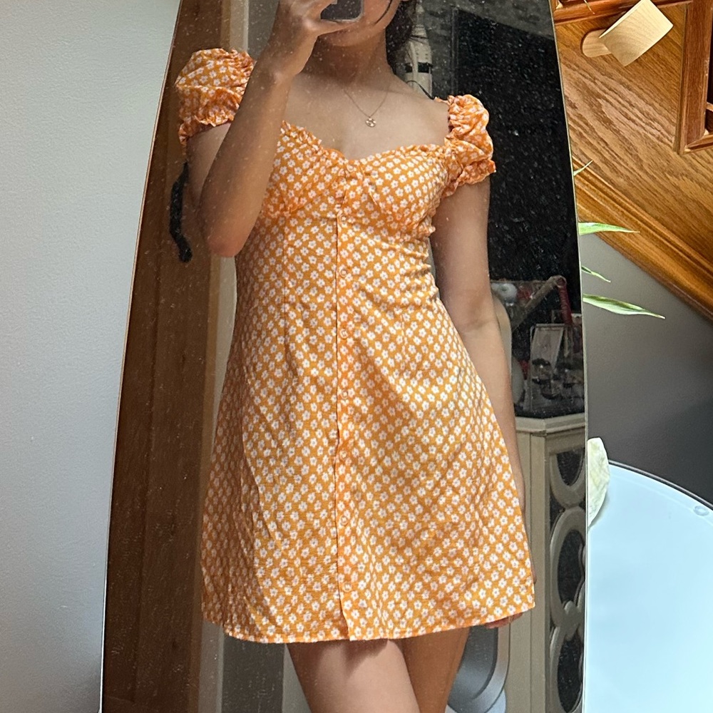 H&M Orange Floral Print Mini Dress